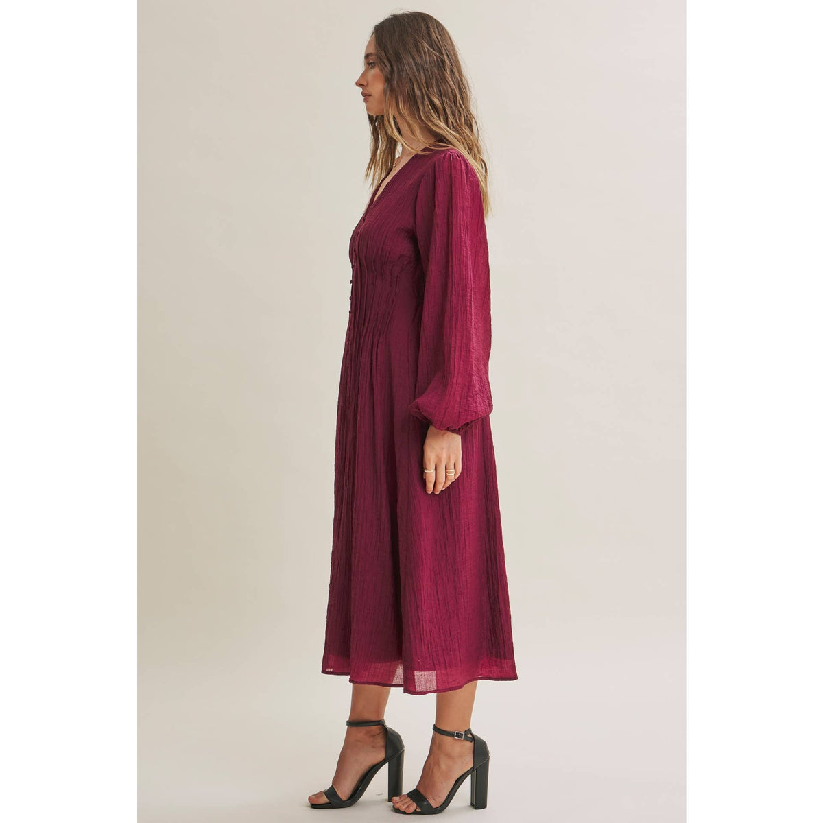 Crimson Crinckle Pintuck Dress