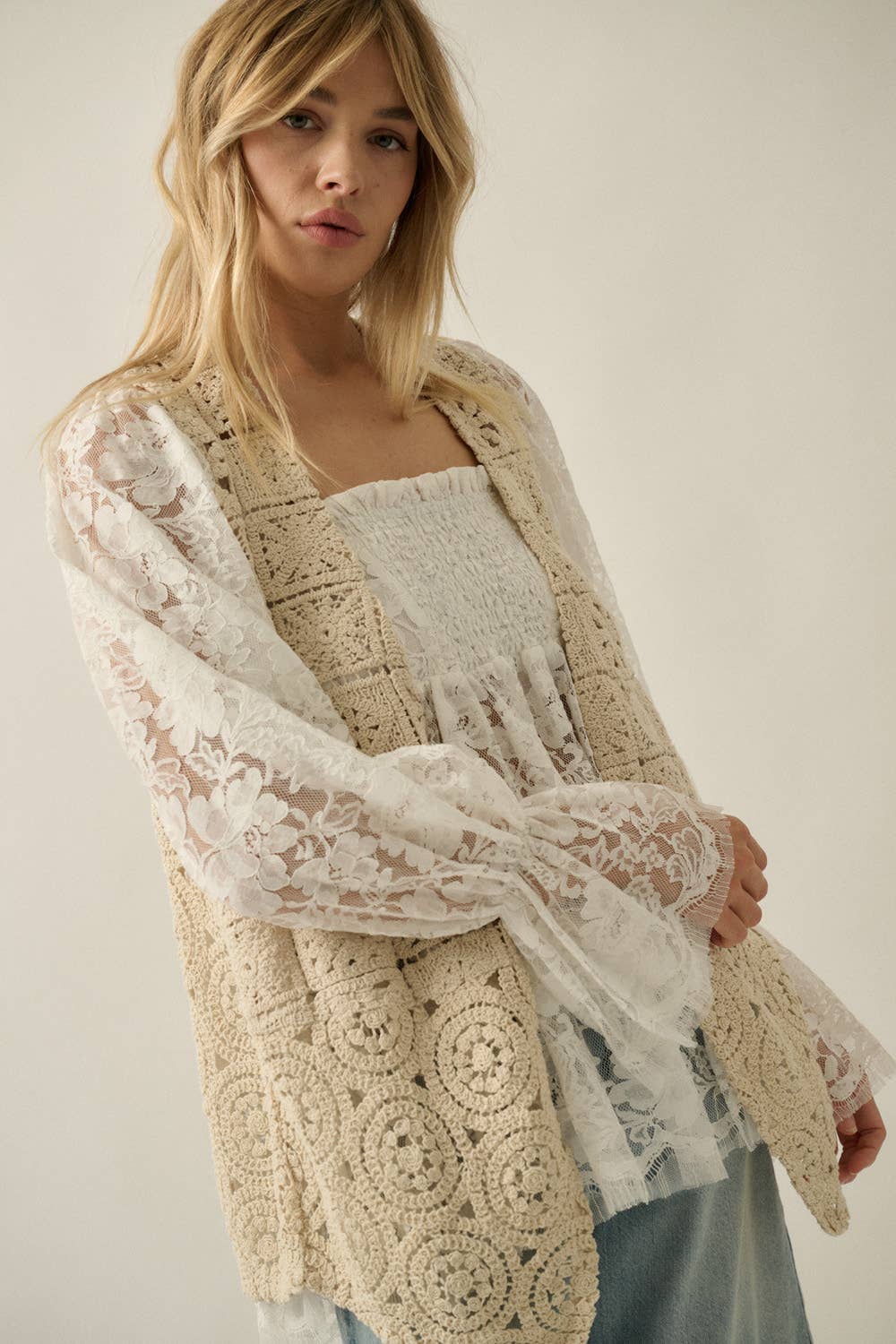 Crochet Knit Open Front Vest
