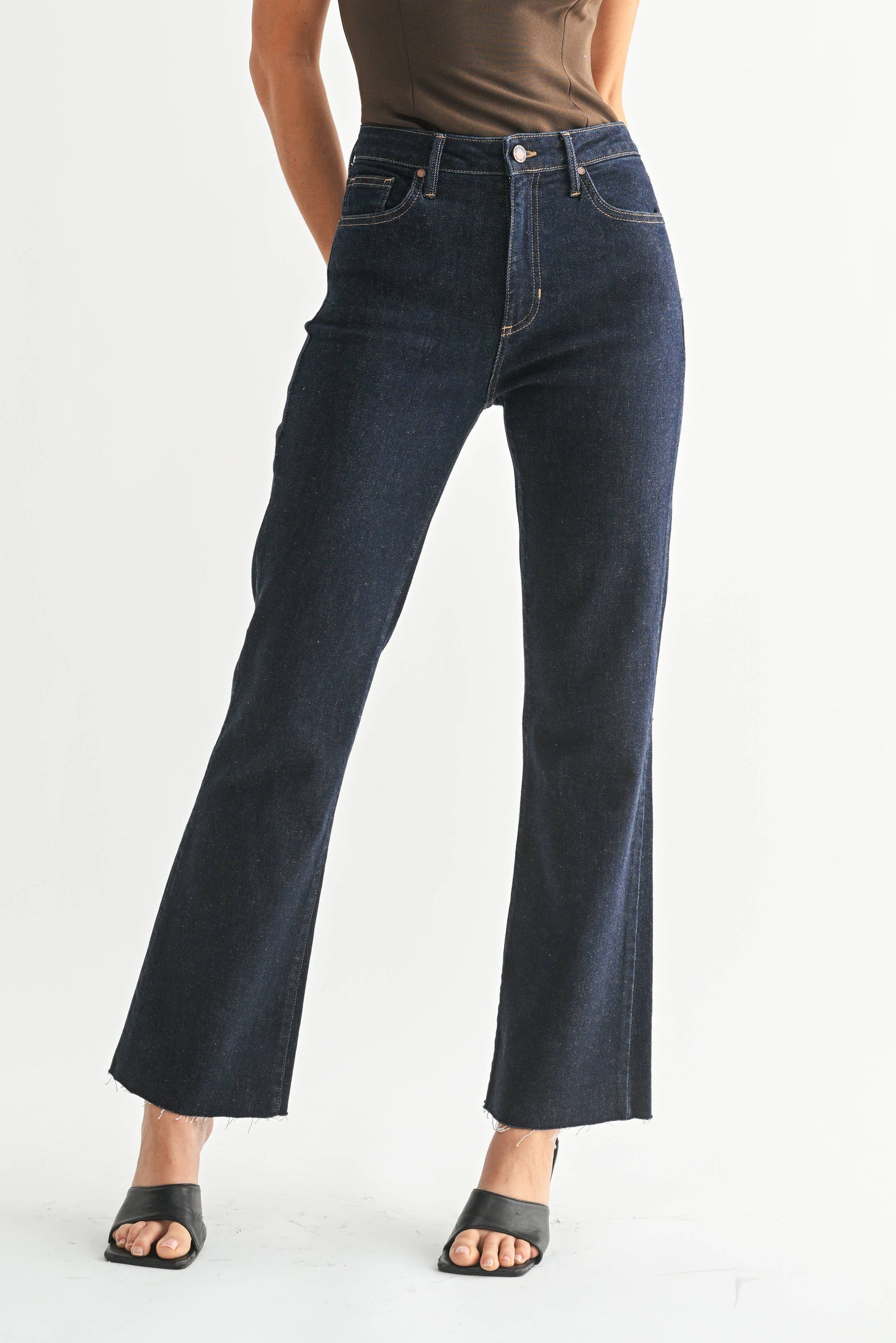 High Rise Tall Cropped Flare Dark Denim