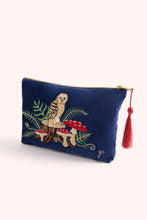 Load image into Gallery viewer, Woodland Owl Velvet Embroidered Zip Pouch Powder Design
