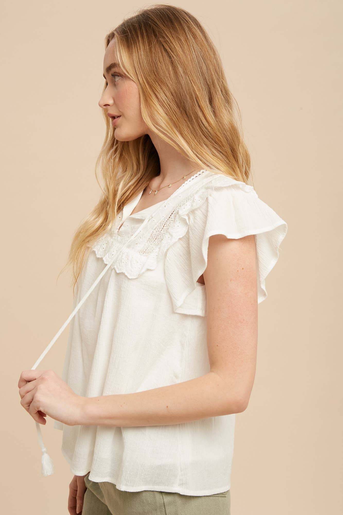 Eyelet Flutter Sleeve Top