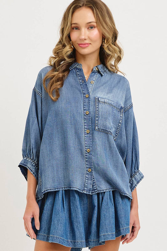 Dolman Chambray Button Up