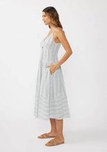 Load image into Gallery viewer, Striped V-Neck Midi Dress with Cutouts and Pockets
