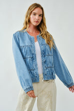 Load image into Gallery viewer, Ruched Seam Denim Bomber Jacket
