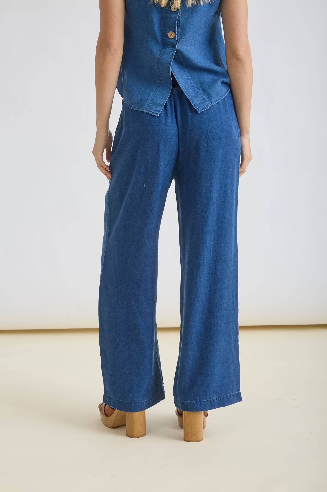 Chambray High Waist Wide Leg Pants 