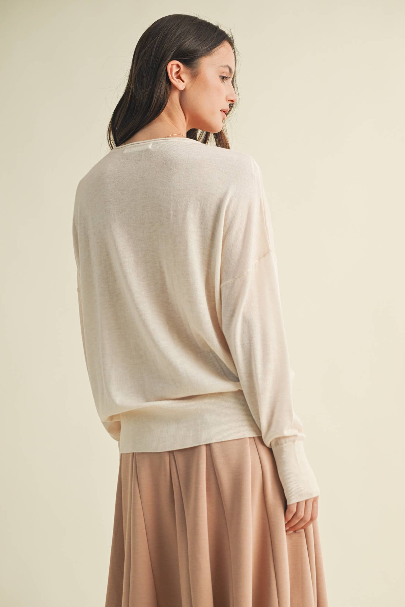 Dropped Shoulder V-Neck Banded Sweater