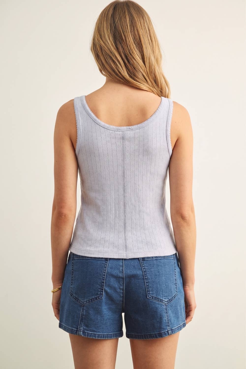 Pointelle Button Up Tank 