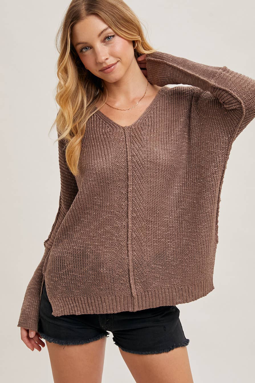 Sheer Loose Fit V-Neck Knit Sweater Pullover
