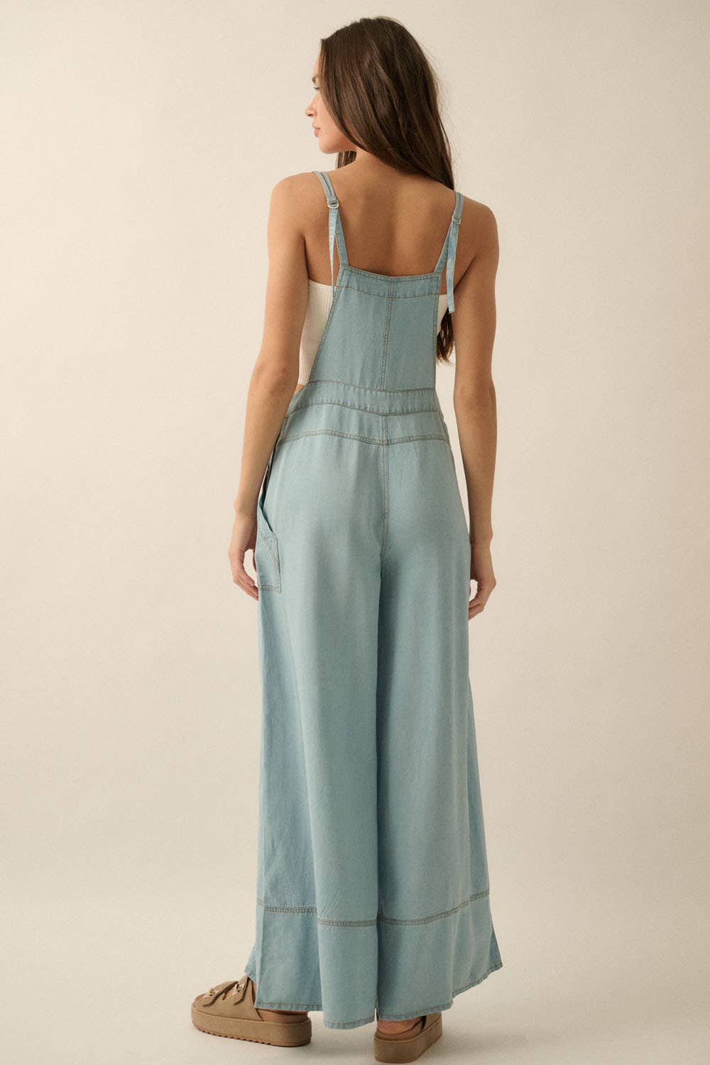 Denim Wide-Leg Overall Jumpsuit 