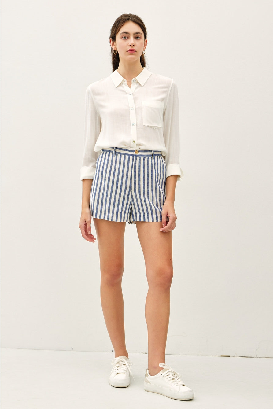 Striped Linen Blend Shorts