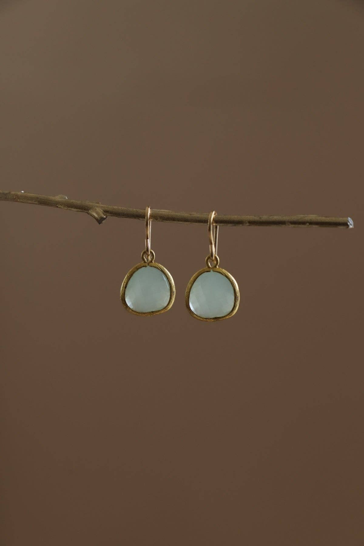 Blue Bezel Drop Earrings - Aqua Glass