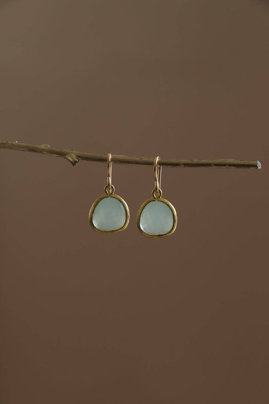 Blue Bezel Drop Earrings - Aqua Glass