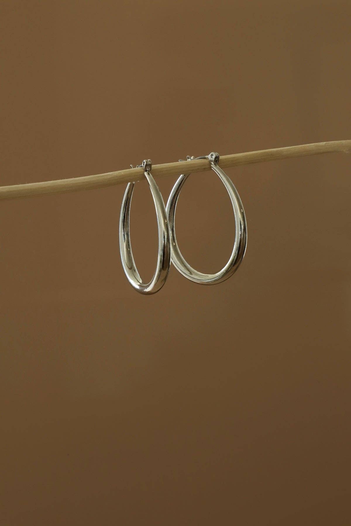 Large Teardrop Hoop Earrings- Silver