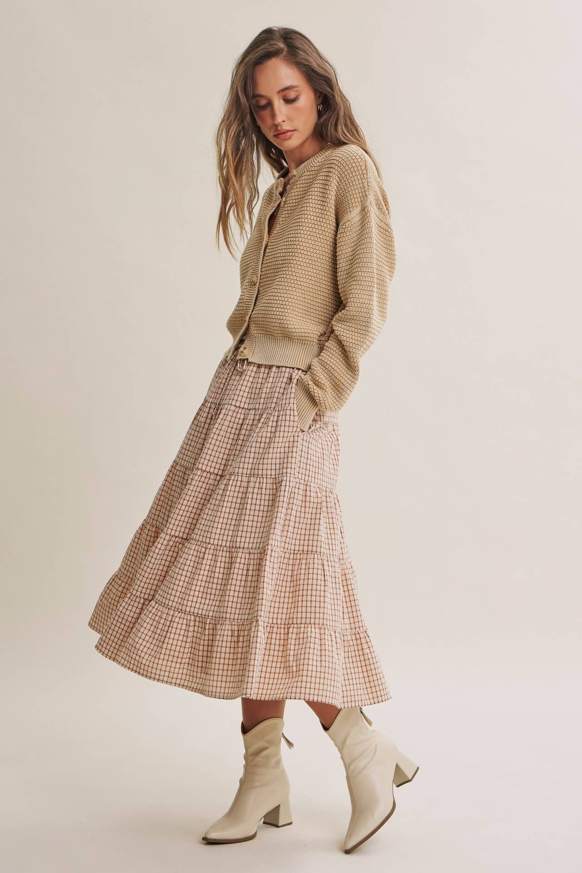 Cream Mineral Washed Waffle Cardigan