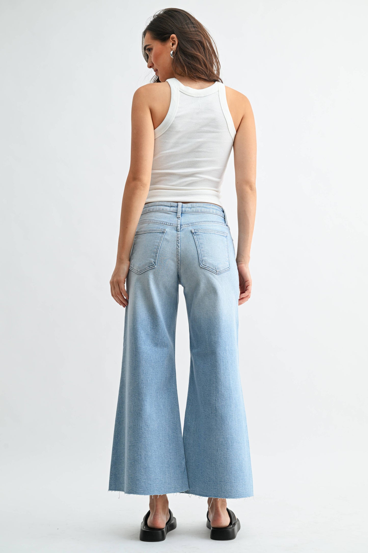 Scissor Cut Cropped Wide Leg Flare- light denim