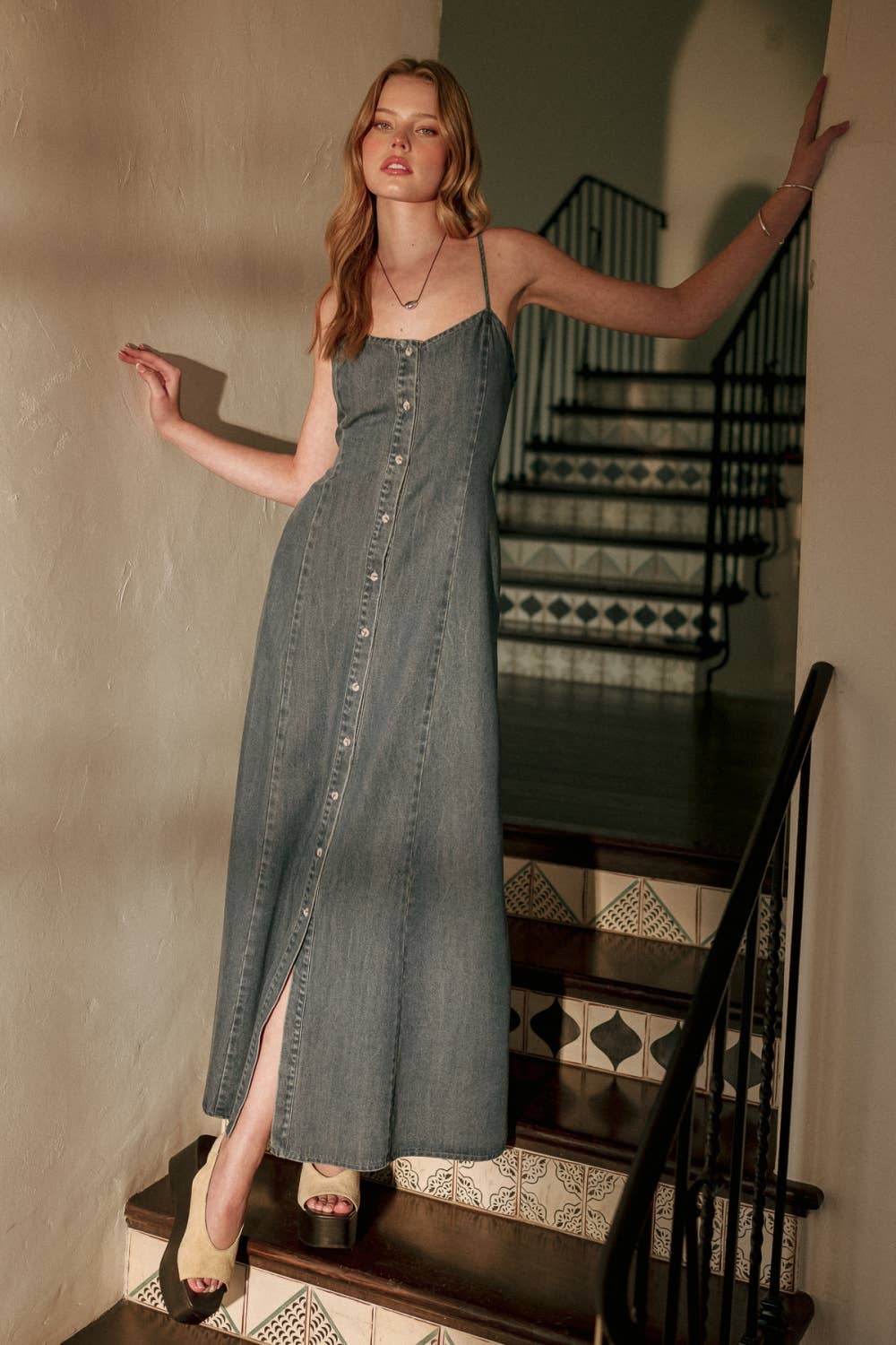 Denim Midi Sweetheart Dress 