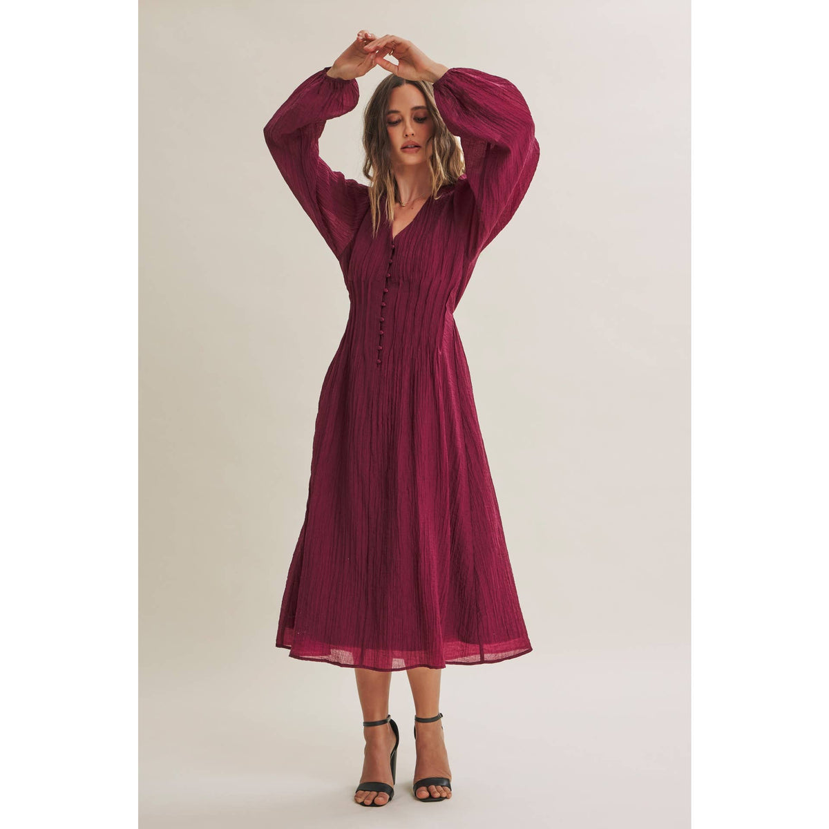 Crimson Crinckle Pintuck Dress