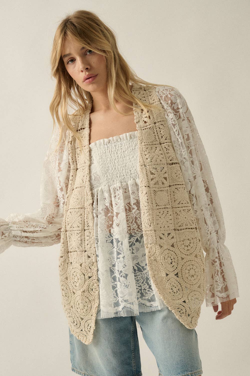 Crochet Knit Open Front Vest