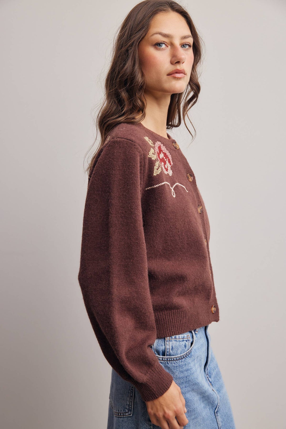 Floral Embroidered Knit Cardigan