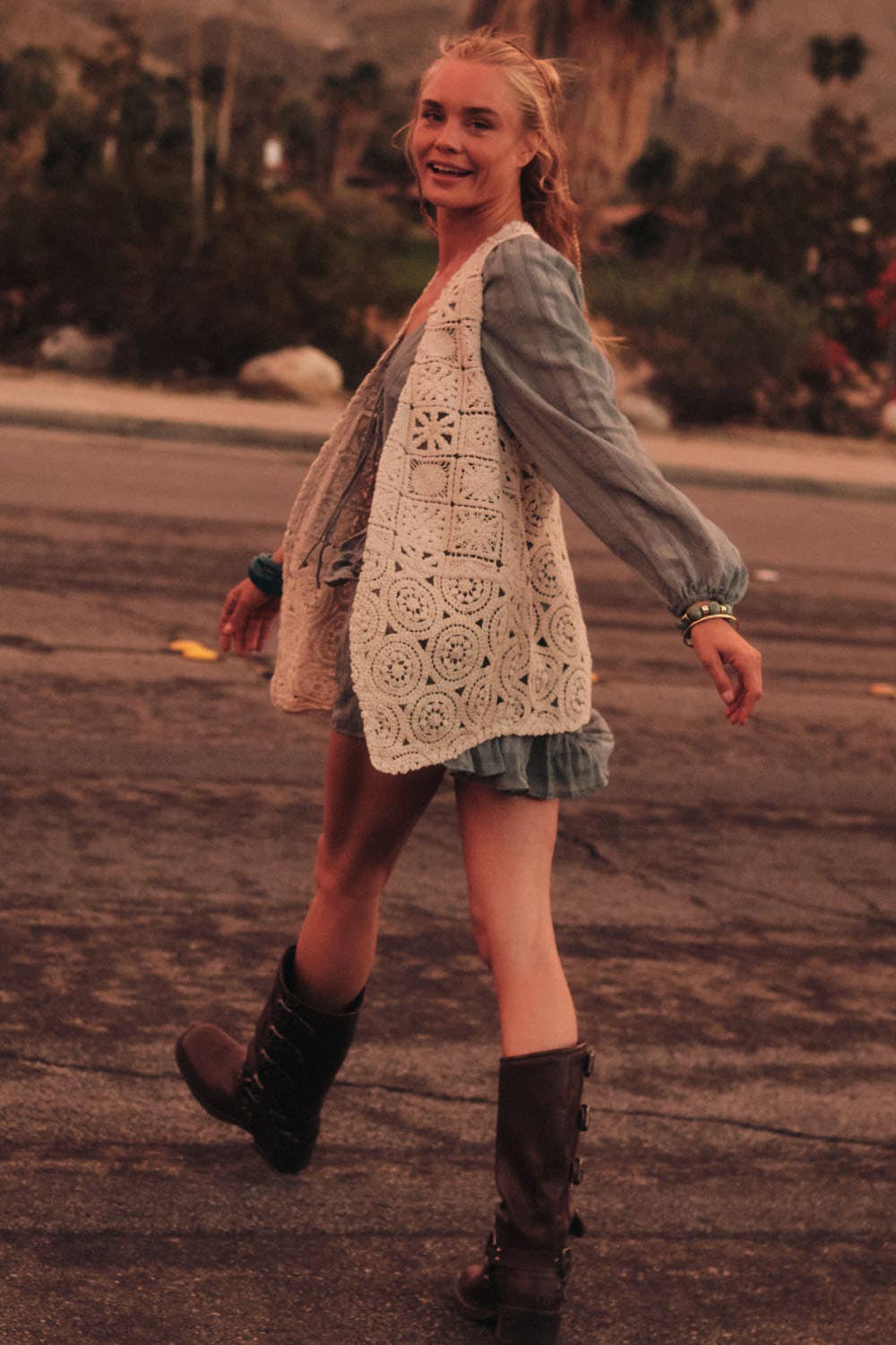 Crochet Knit Open Front Vest