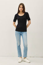Load image into Gallery viewer, Ribbed Short Sleeve Henley Top
