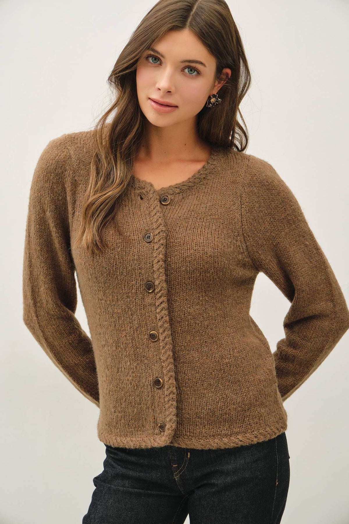 Braided Edge Wool Blend Sweater