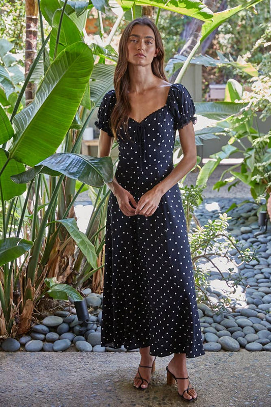 Woven Lyocell Polka Dot Print Back Smocked Dress