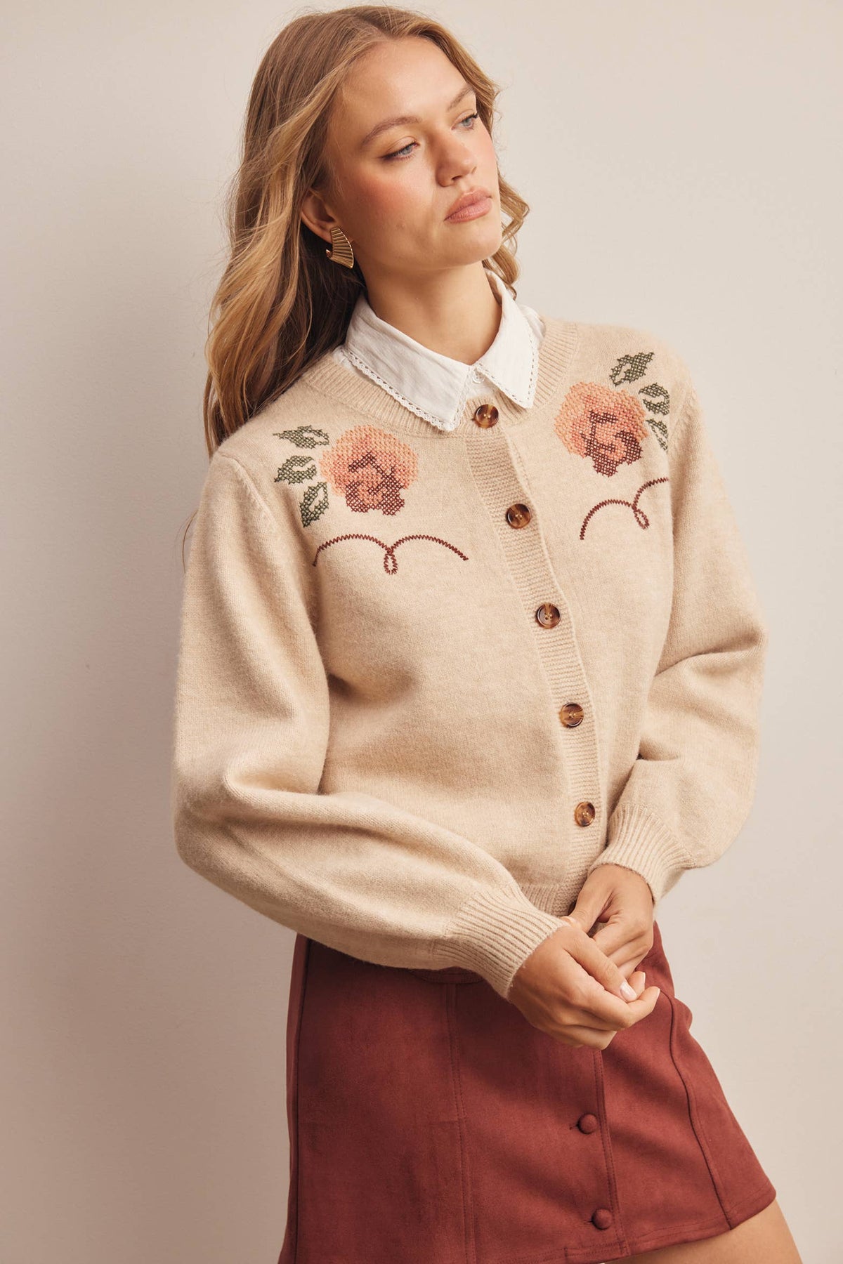 Floral Embroidered Knit Cardigan