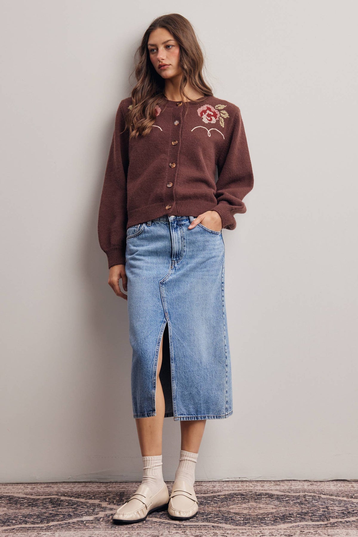 Floral Embroidered Knit Cardigan