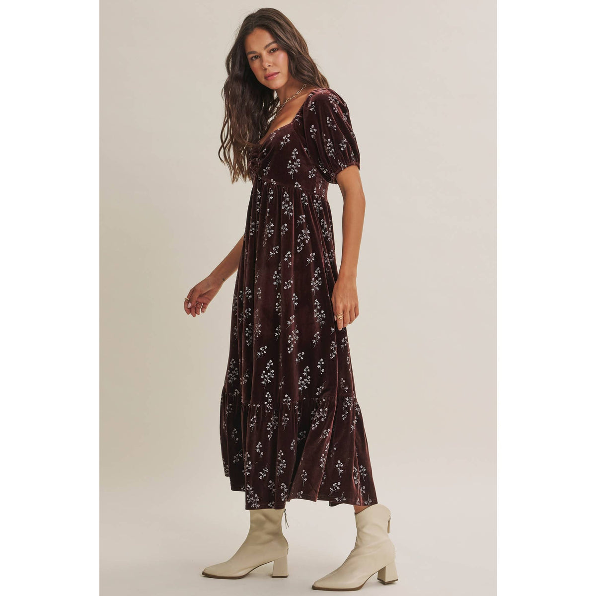 Velvet Floral Smocked Winter Dress