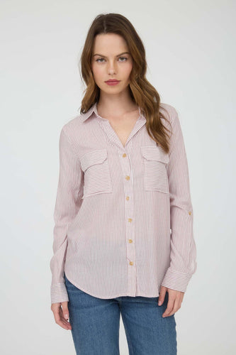 Burgundy Striped Button Down Blu Pepper