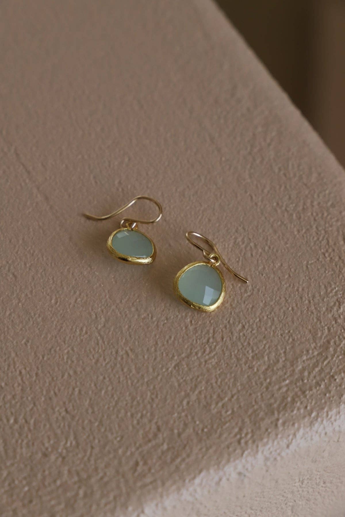 Blue Bezel Drop Earrings - Aqua Glass