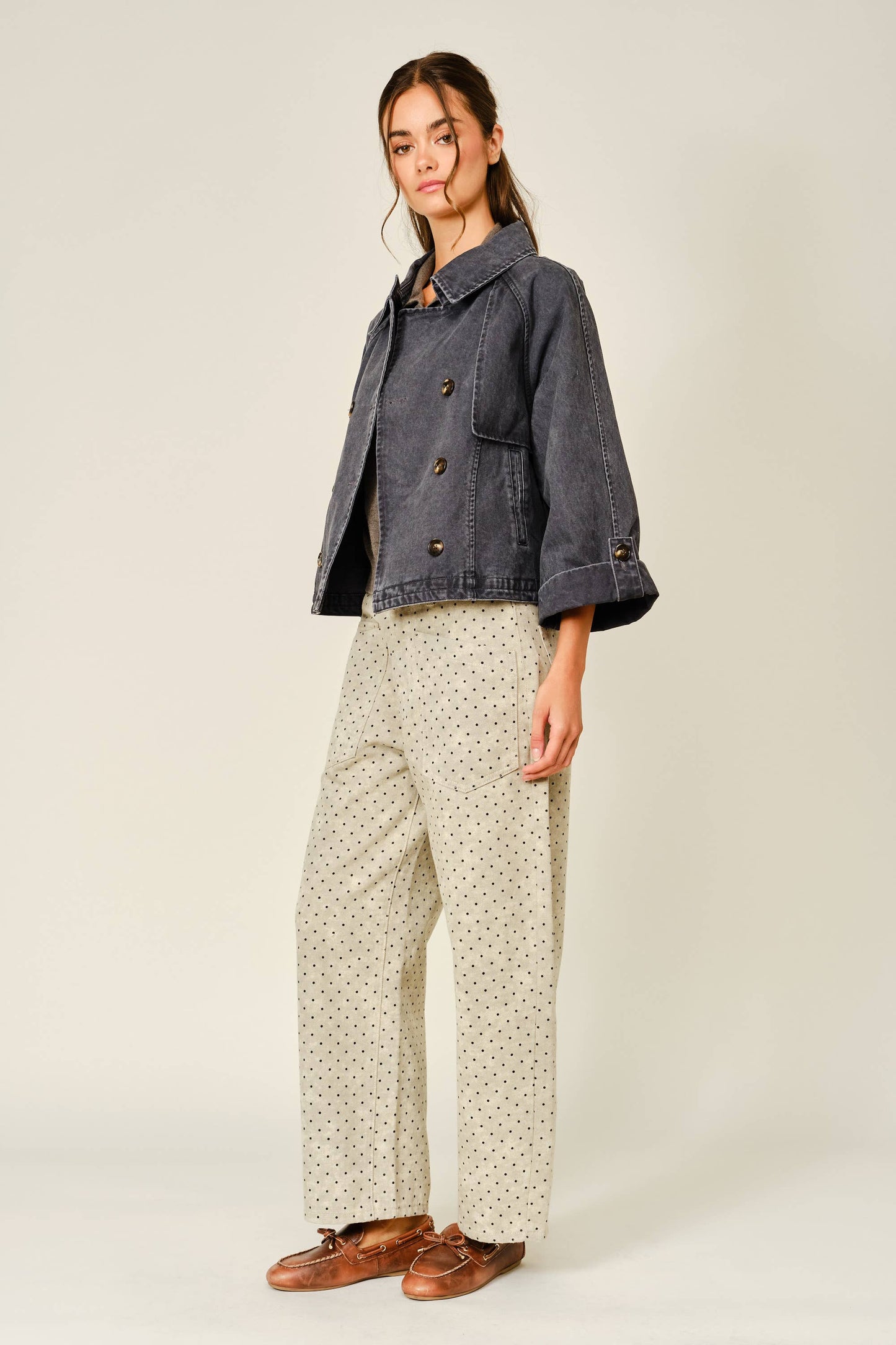Washed Denim Kimono Sleeve Jacket