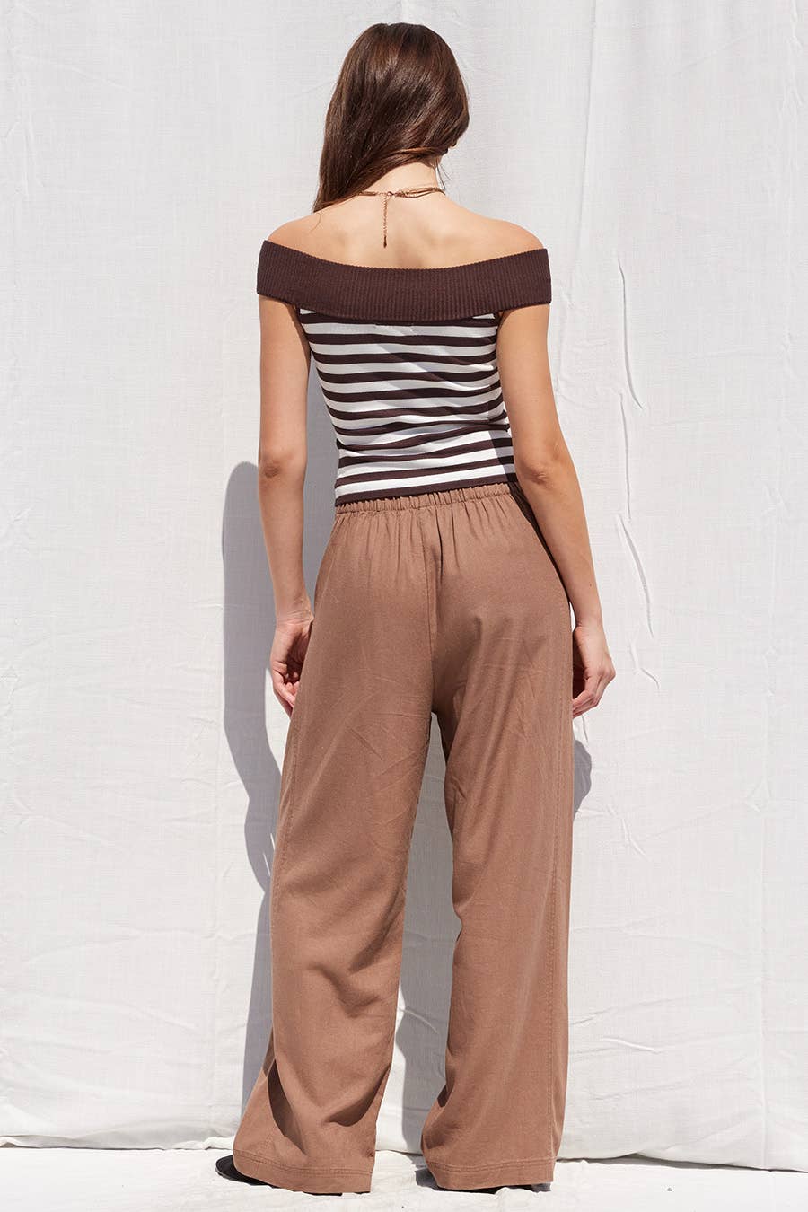 Mocha Wide Leg Baggy Fit Linen Pants