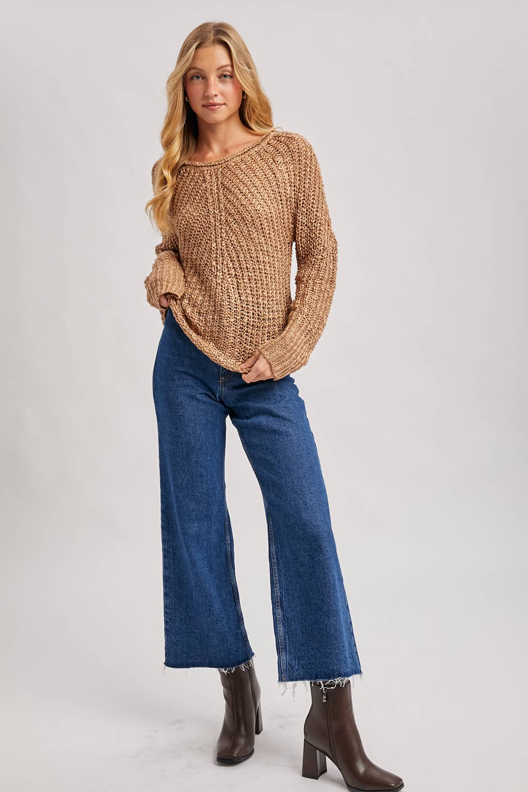 Raglan Cut Open Knit Sweater Pullover