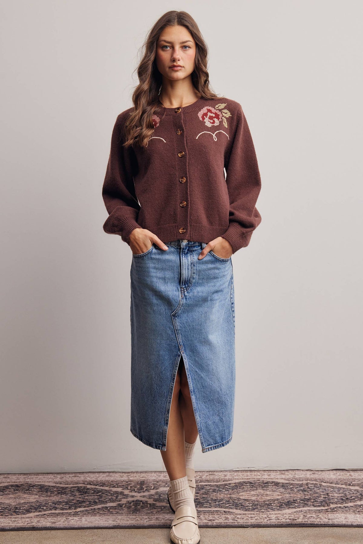 Floral Embroidered Knit Cardigan