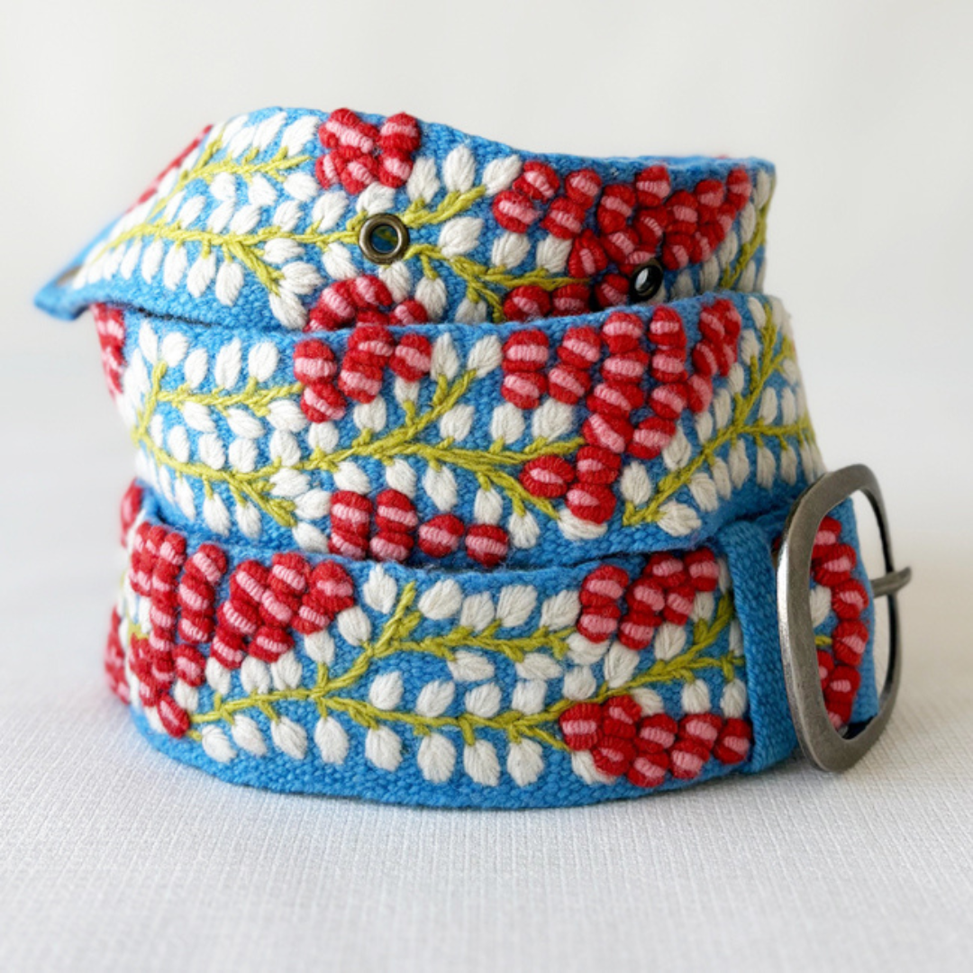 Berries on Vine Embroidered Wool Belt