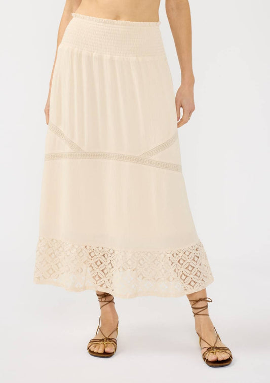 Smocked Waist Lace Trim Midi Skirt