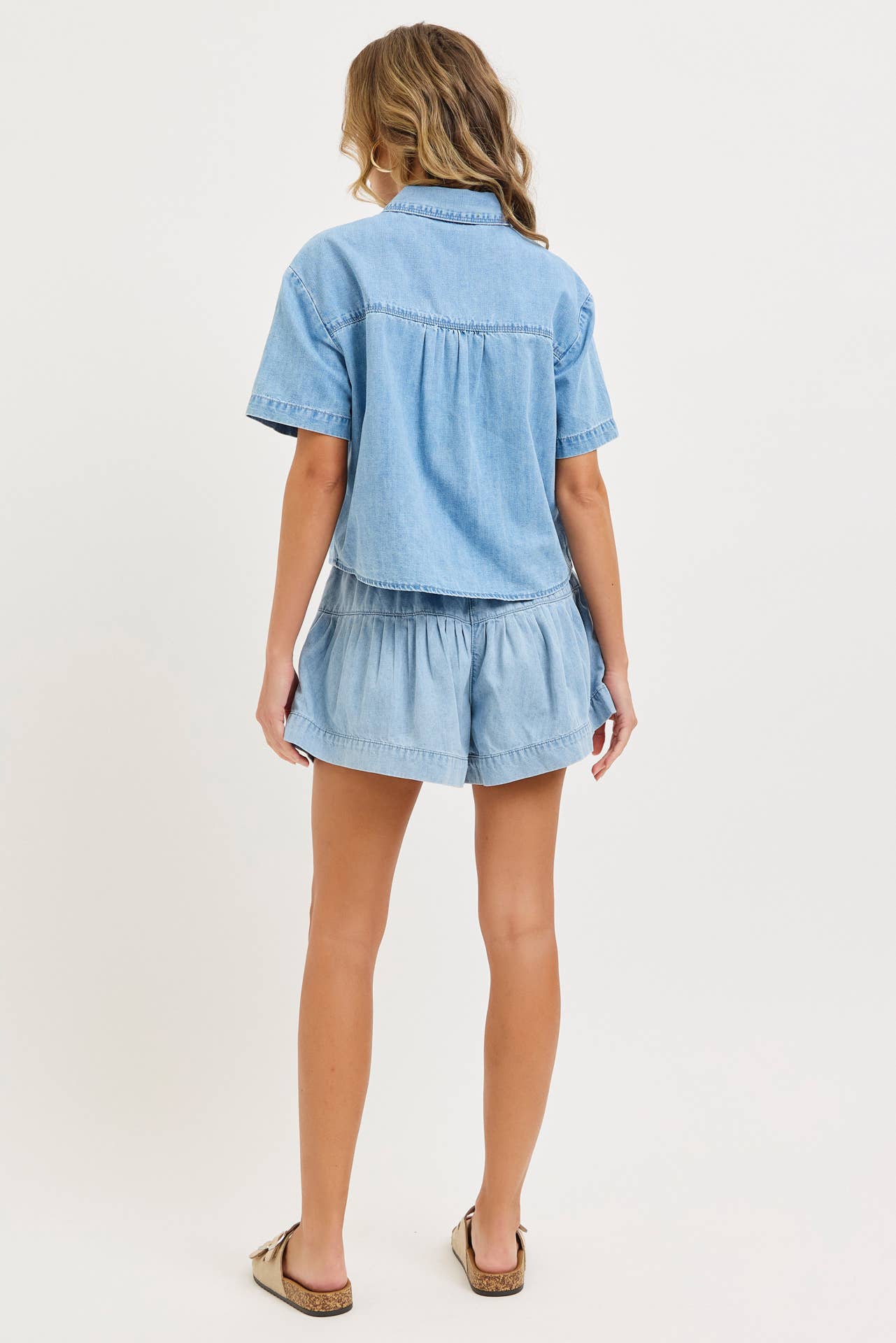 Pleated Denim Shorts