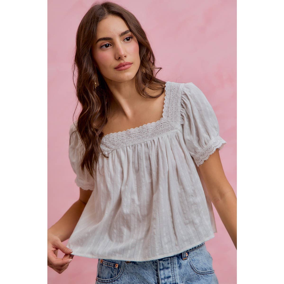 Textured Cotton Lace Trim Top