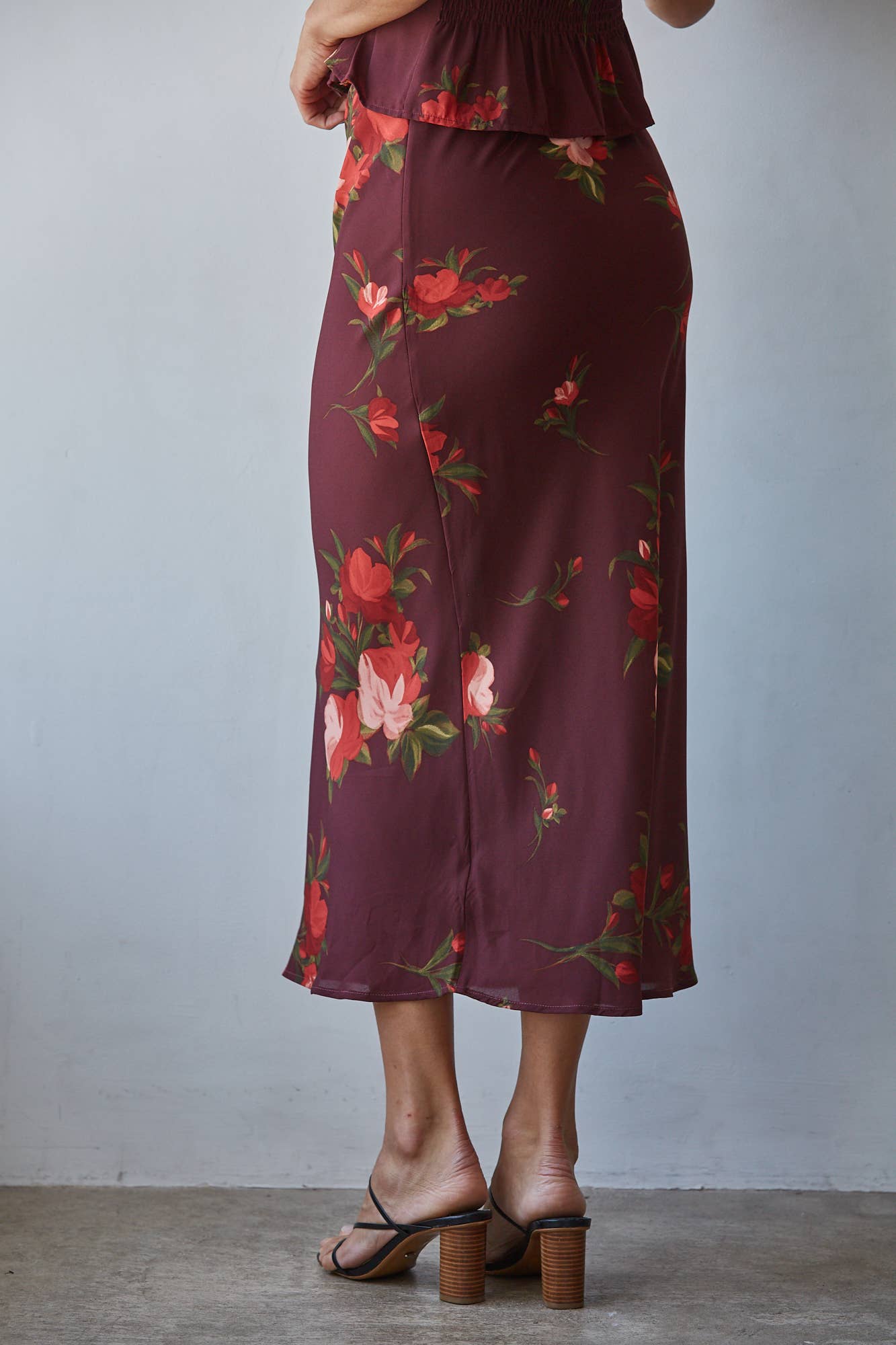 Woven Polyester Floral Print A-Line Skirt
