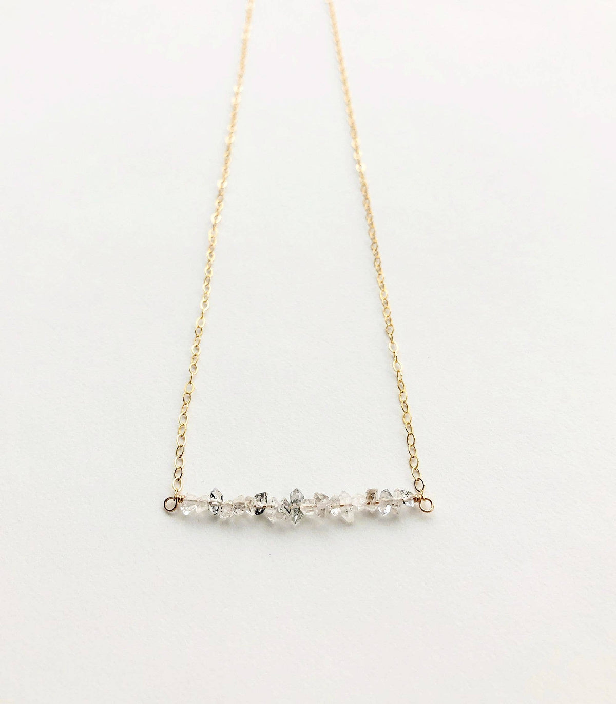 Herkimer Diamond Bar Necklace | Raw Stone Necklace: Sterling Silver