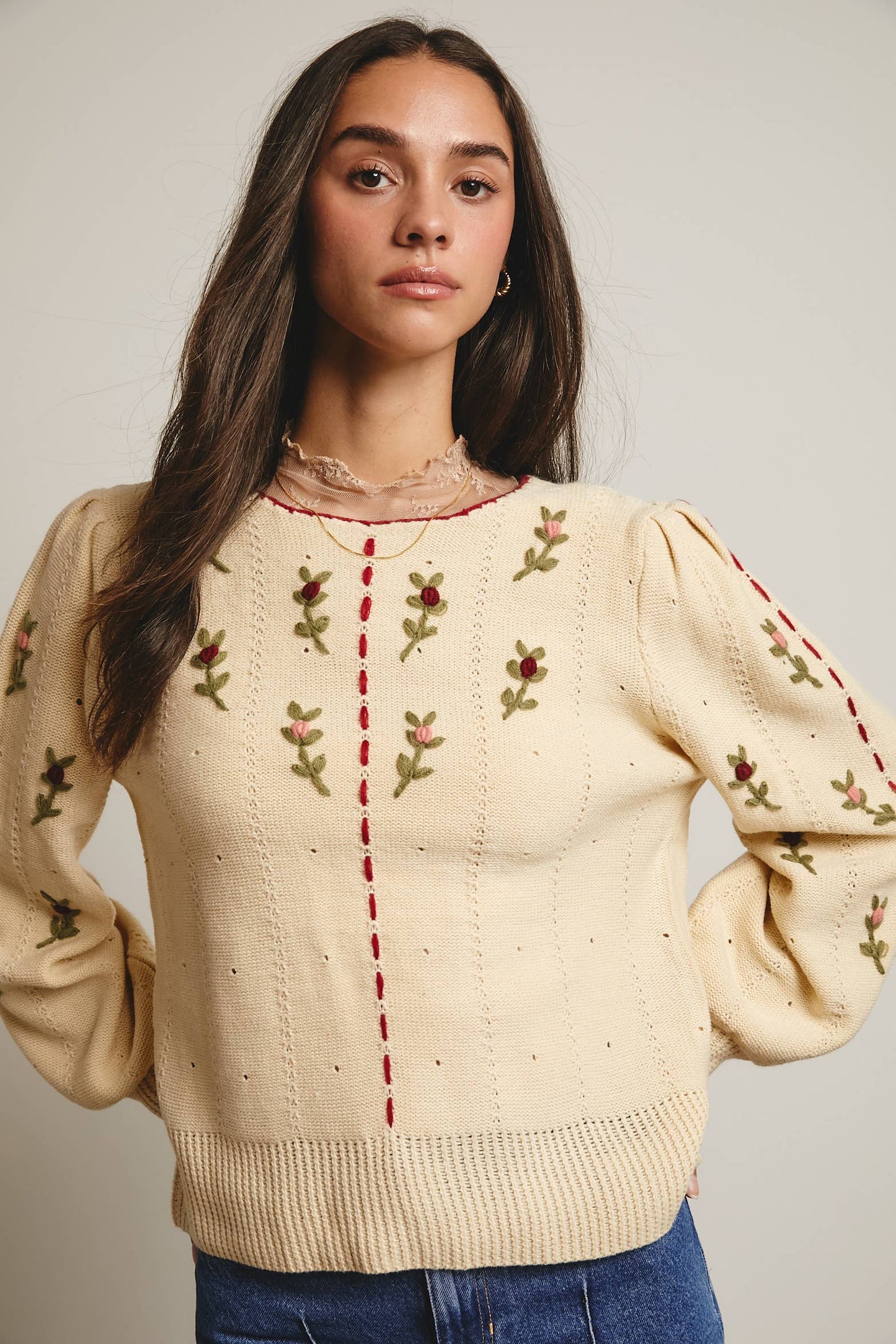 Embroidered Blossom Knit Sweater