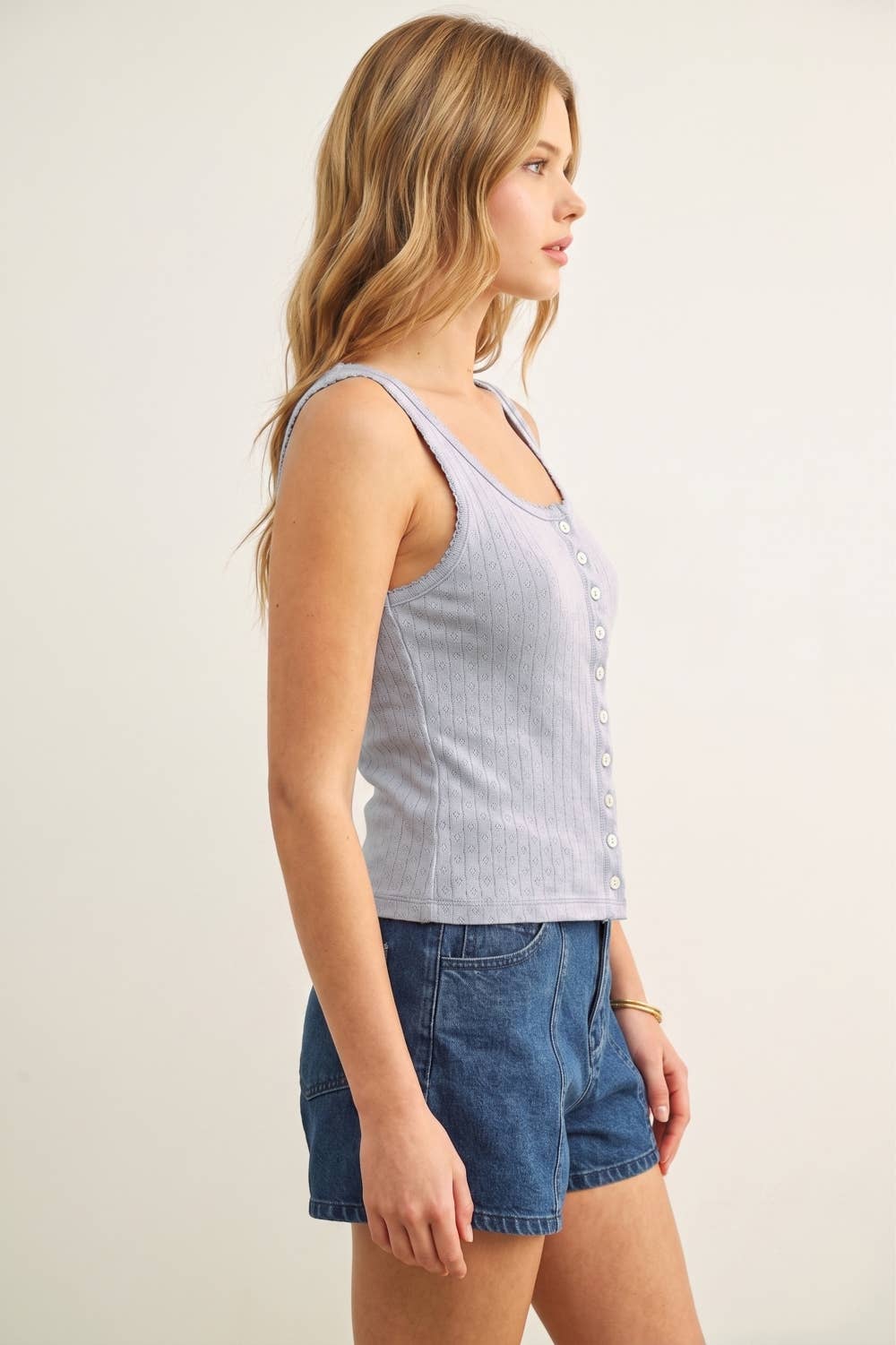 Pointelle Button Up Tank 