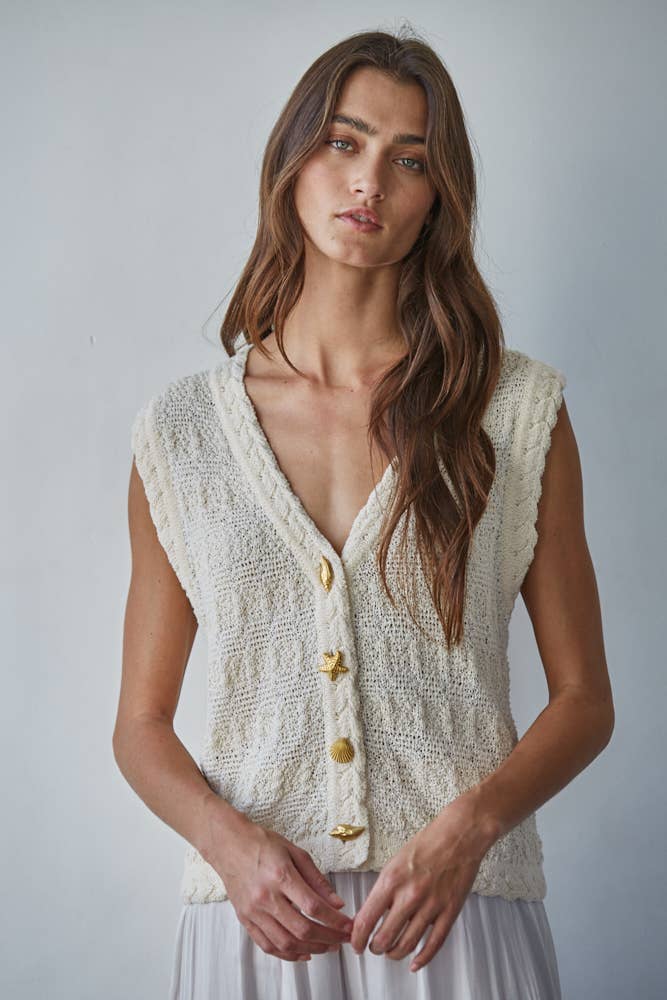Knit Sweater Polyester V-Neck Button-Down Vest