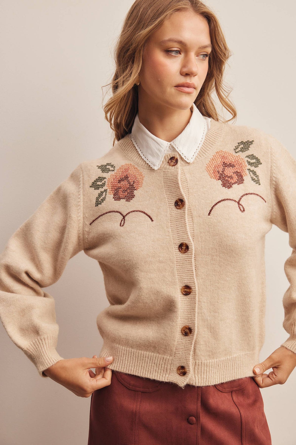 Floral Embroidered Knit Cardigan