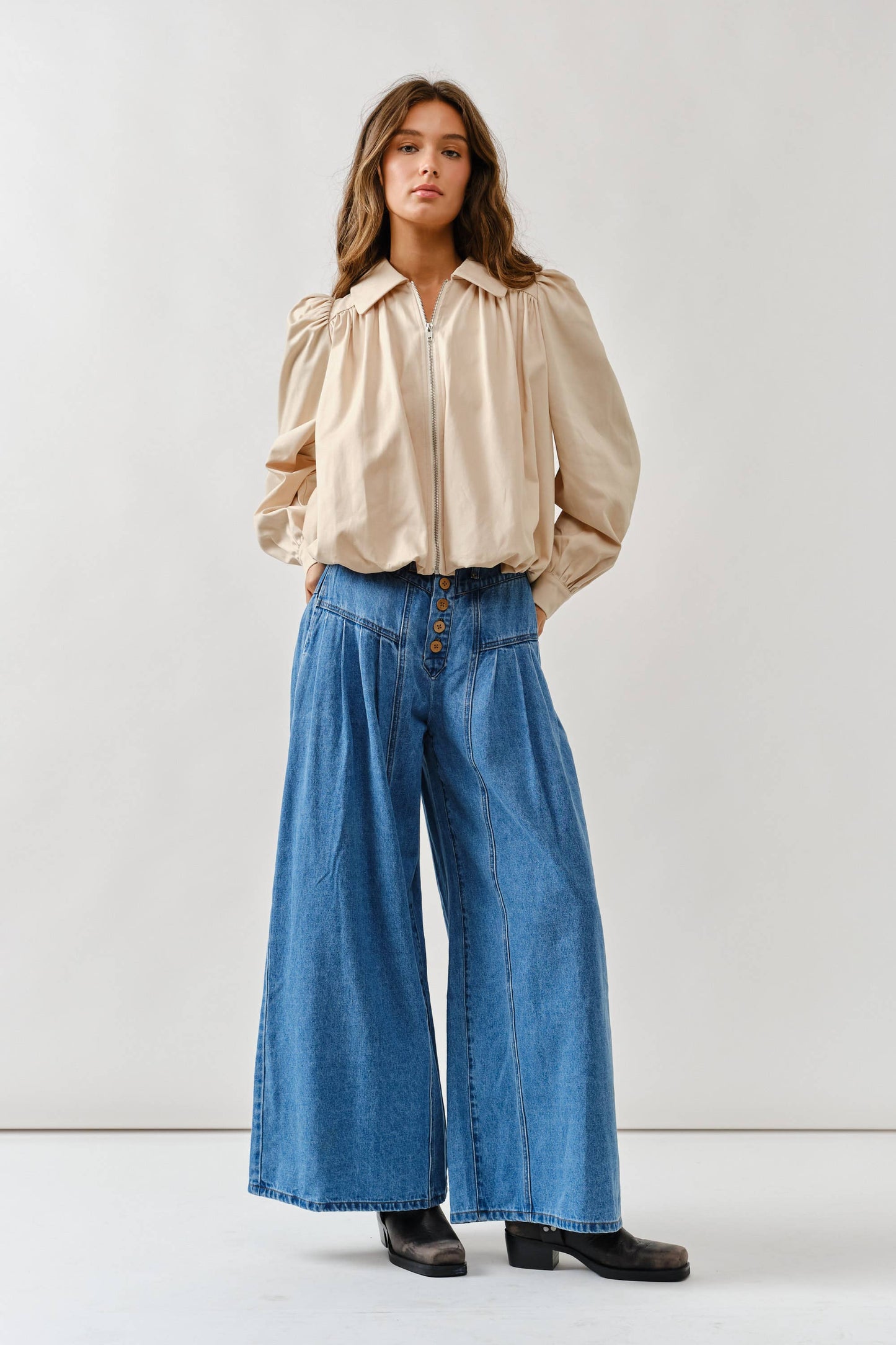 Front Button Flare Jeans