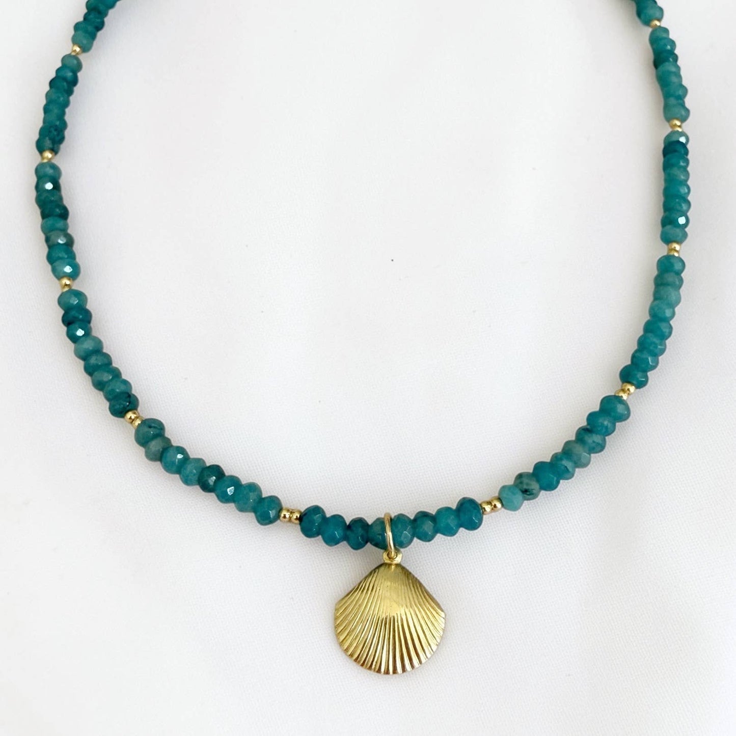 High Tide Blue Shell Beachy Beaded Necklace Gold Filled