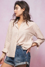 Load image into Gallery viewer, Khaki Pinstripe Button Up
