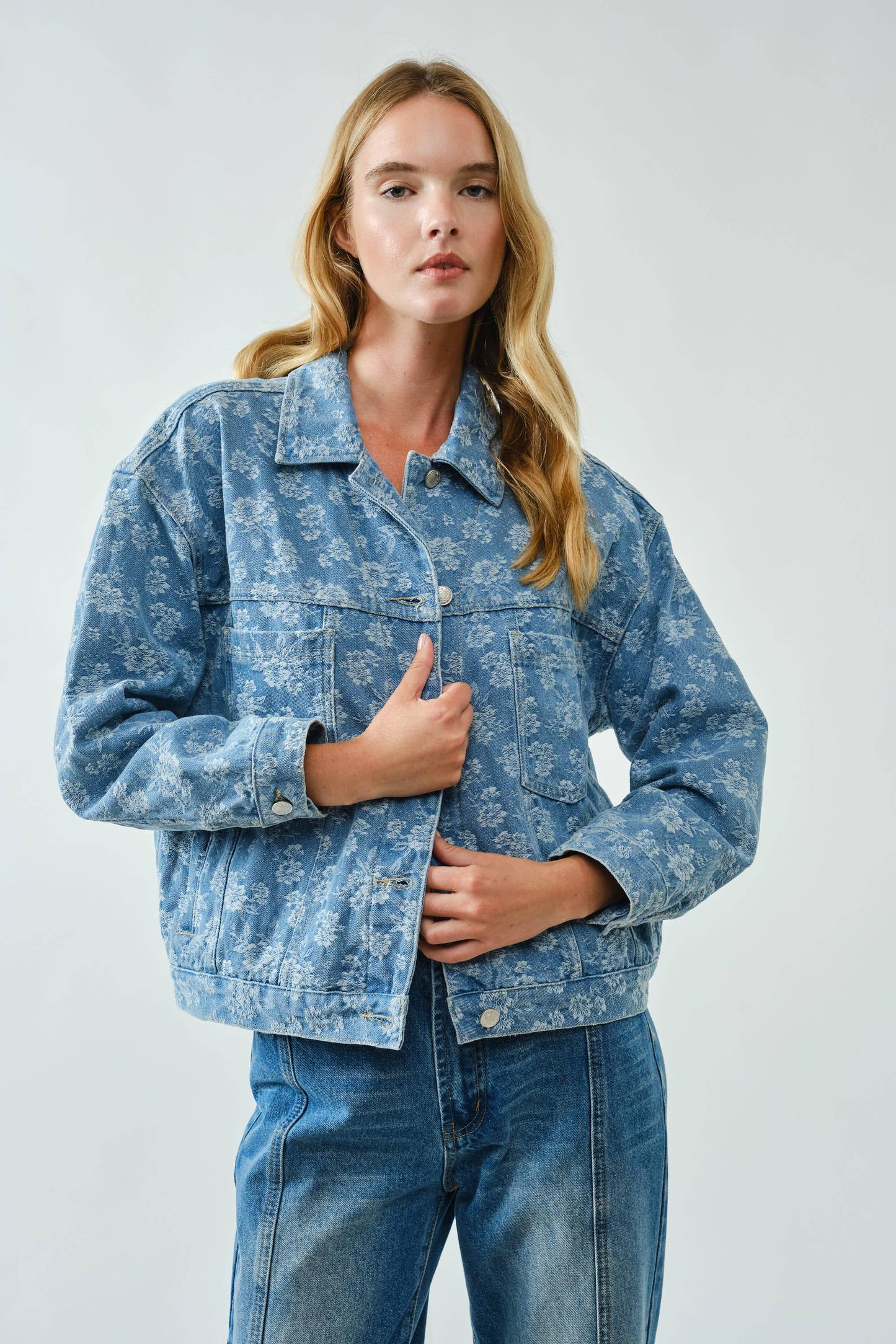 Denim Jacket with Floral Detail